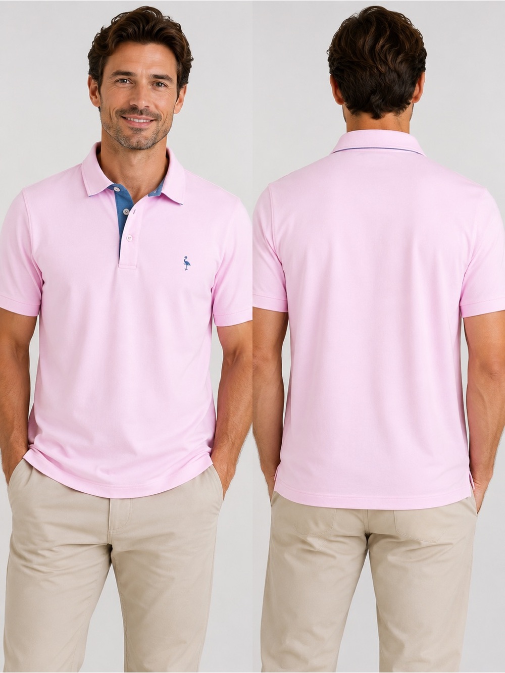 Tailorbyrd Pink Polo with Navy Contrast Placket